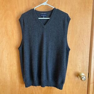 Club Room Sweater *flaw Vest Mens Large Gray 100% Cashmere V-Neck Knit Solid